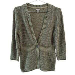 EDDIE BAUER Linen Blend 3/4 Sleeve Cardigan Sweater • Medium • sage green